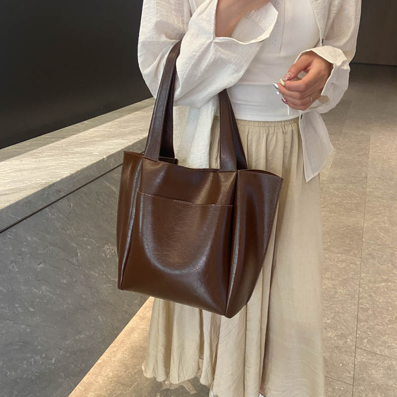 Large Retro PU Leather Shoulder Bag For Women 2024 Y2K Korean Fashion Simple Handbags And Purses Females Solid Color Tote Bags