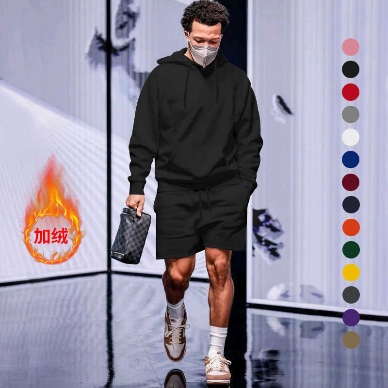 2023 Mens Autumn New Collection Mens Velvet Hoodie Shorts Casual Set W250212