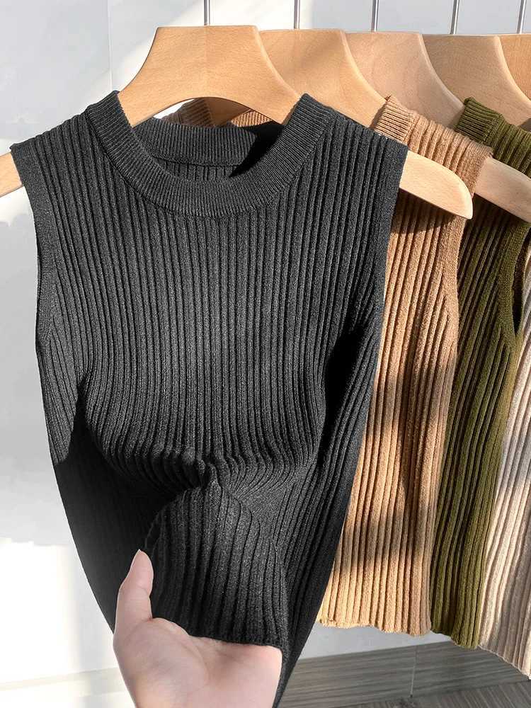 AOSSVIAO 2025 Korea Knitted Vests Women Top O-neck Solid Tank Blusas Y2K Summer New Fashion Fe Sveless Casual Thin TopsXJ250212
