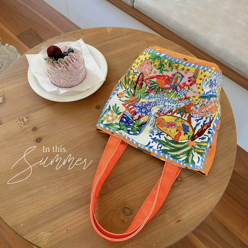 Youda Fashion Canvas Fabric Handbag for Women Special Colorful Artist Pattern Top-handle Bag Casual Lunch Tote Bags 250207