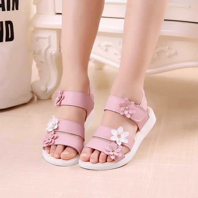 Sandals Girls Sandals Gladiator Flowers Sweet Soft Children Beach Shoes Kids Summer Floral Sandals Princess Fashion Cute High Quality H250212