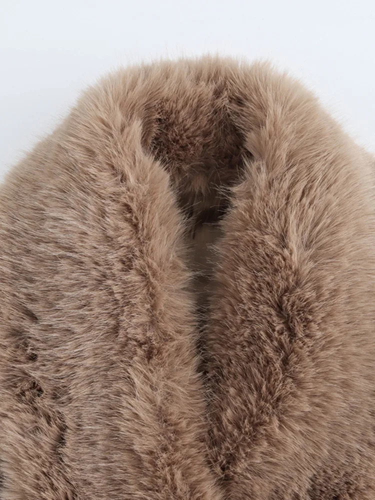 EAM Camel Big Size Elegant Woolen Coat Fur Collar Long Sleeve Laceup Women Jacket Fashion Autumn Winter 2024 30A2707 250109Z