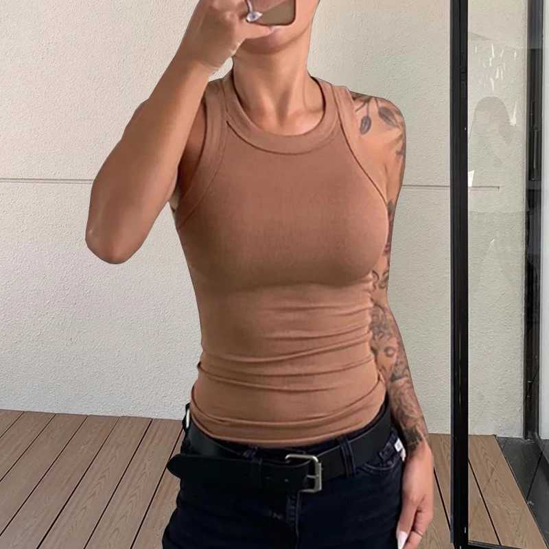 Women Solid O Neck Ribbed Tank Top Summer Basic Elastic Tank Shirts Camisole Chic Fashion Sveless Undershirt Pullover TopsXJ250212