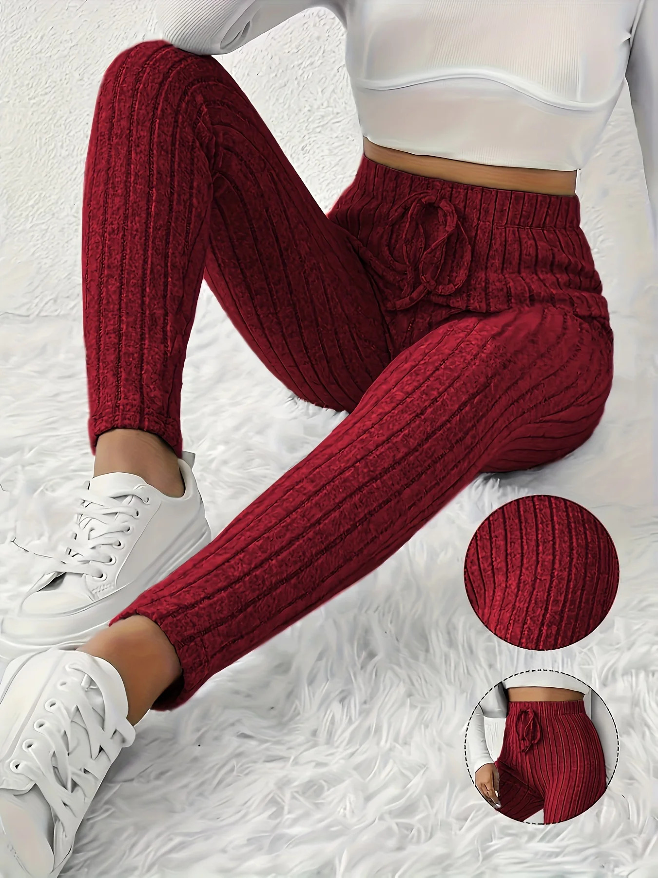 Womens tailored pants with drawstring n soft and comfortable knitted fabric versatile 250211Z