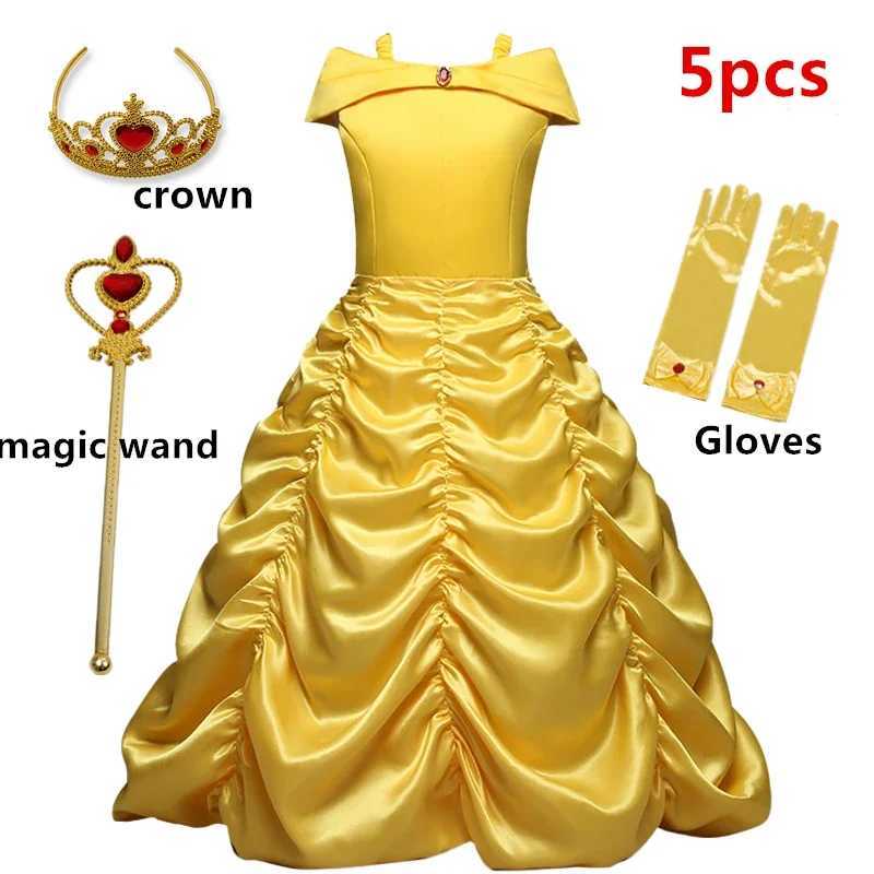 Girl Belle Dress Beau and The Beast Cosplay Costume Kids Yellow Puffy Dress Easter Carnival Par Children Halloween CostumeXJ250117