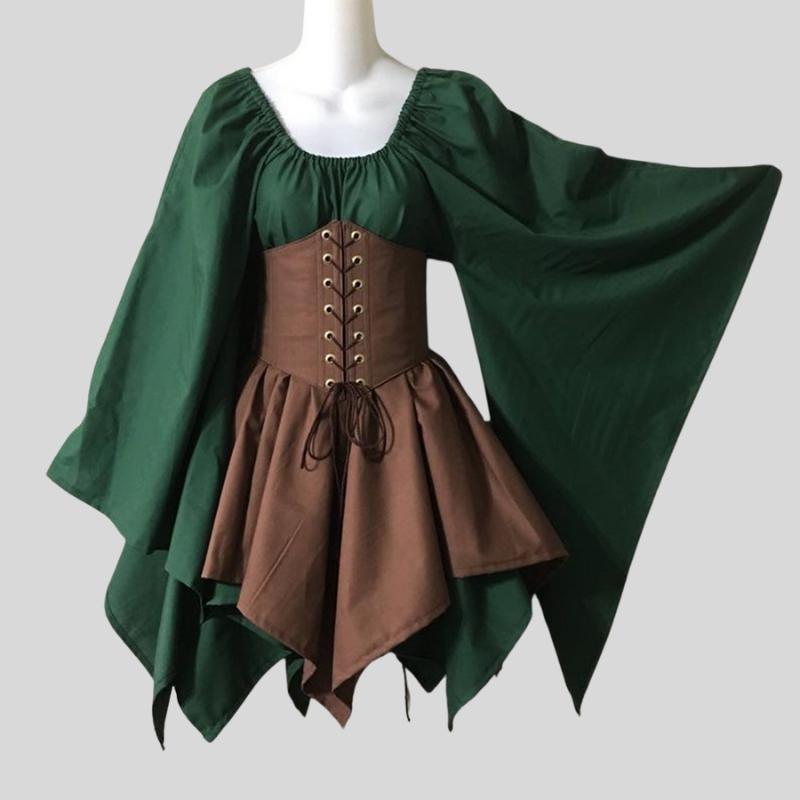 Cross-border new European and American horn sleeves long sleeves medieval Renaissance dresses splicing dresses one piece is sent on behalf of others