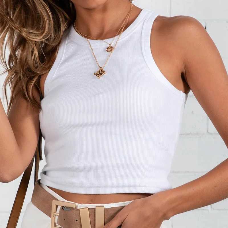 Tank Tops Sexy Crop Vest Solid Harajuku Korean Fe Off Shoulder Knitted Khi White Summer Women TopsXJ250212