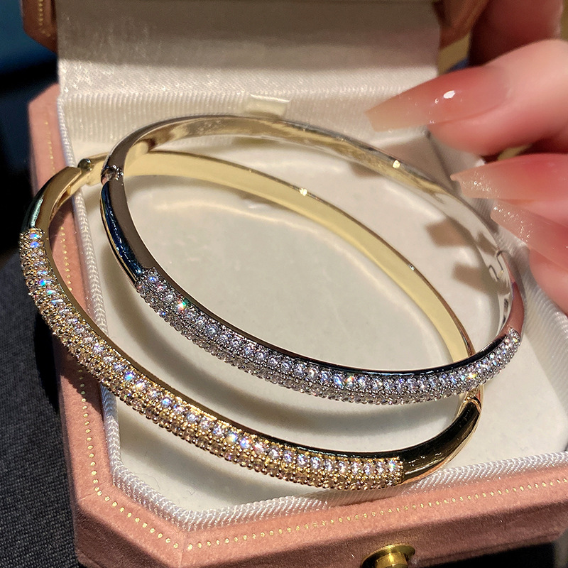 Elegant White Gold CZ Jewelry Bangle, Handmade Sparkling Bracelet for Weddings, Parties, and Gifts Free shipping