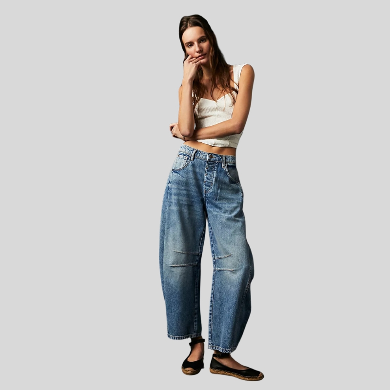 New European and American fashion casual women's loose wide-leg pants medium and low waist washed denim trousers