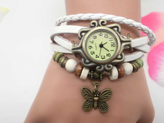 Watch fashion leather winding bracelet watch belt watch womens childrens watch Butterfly Pendant W250212