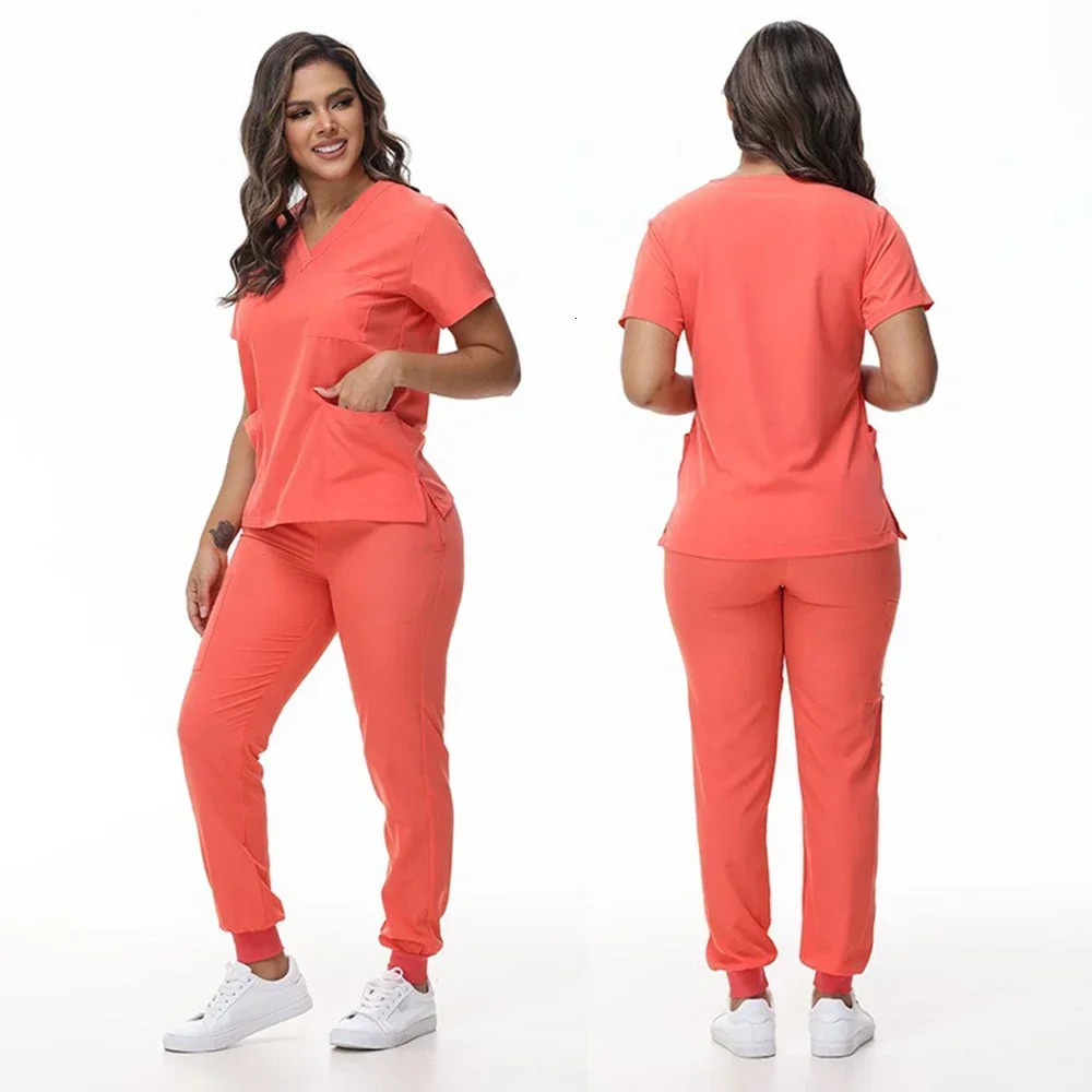 Scrubs Set Uniforms Stretch Scrub Tops With Pocket Pants Nurse Uniform Doctor Surgery Overalls Beauty Salon Workwear 250115