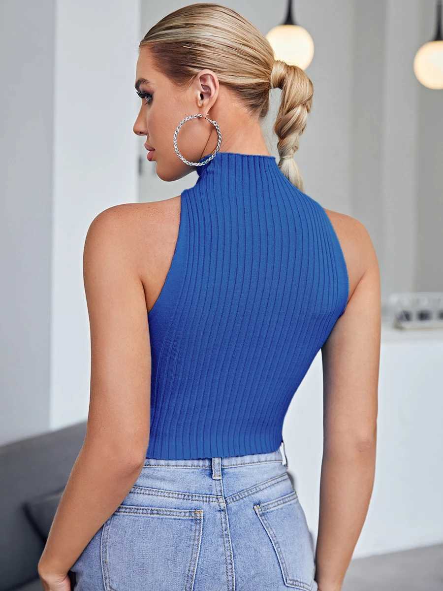 Summer Women Halter Neck Twist Front Knit Cute Crop Top Femme Casual Sveless Stretch Y2K Cropped Clothes Corset Tank ClothesXJ250212
