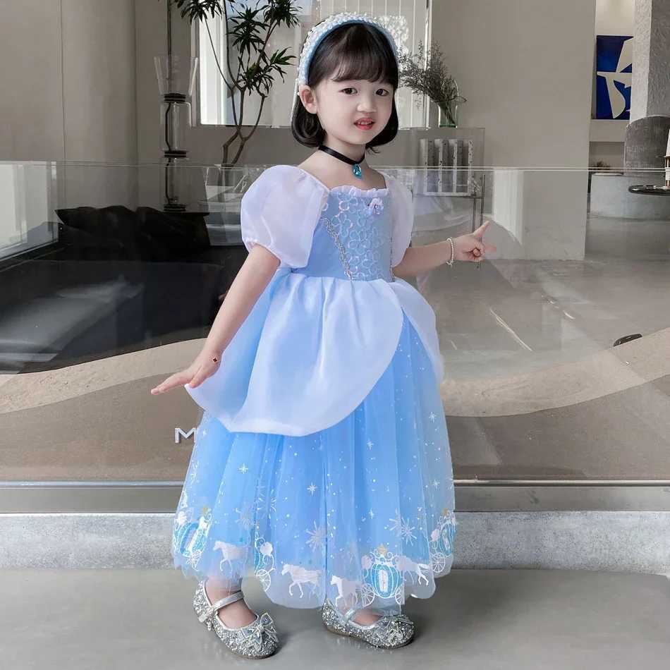 2024 Princess Cinderella Dress for Girls Sequin Birthday Par Ball Gown Luxury Clothes Halloween Carnival Costume for Kids 3-8TXJ250117
