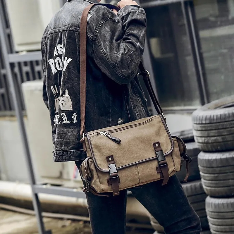 Canvas Man Shoulder Bag Fashion Mens Messenger Bag Korean Style Crossbody Bags Male Side Bag 250207