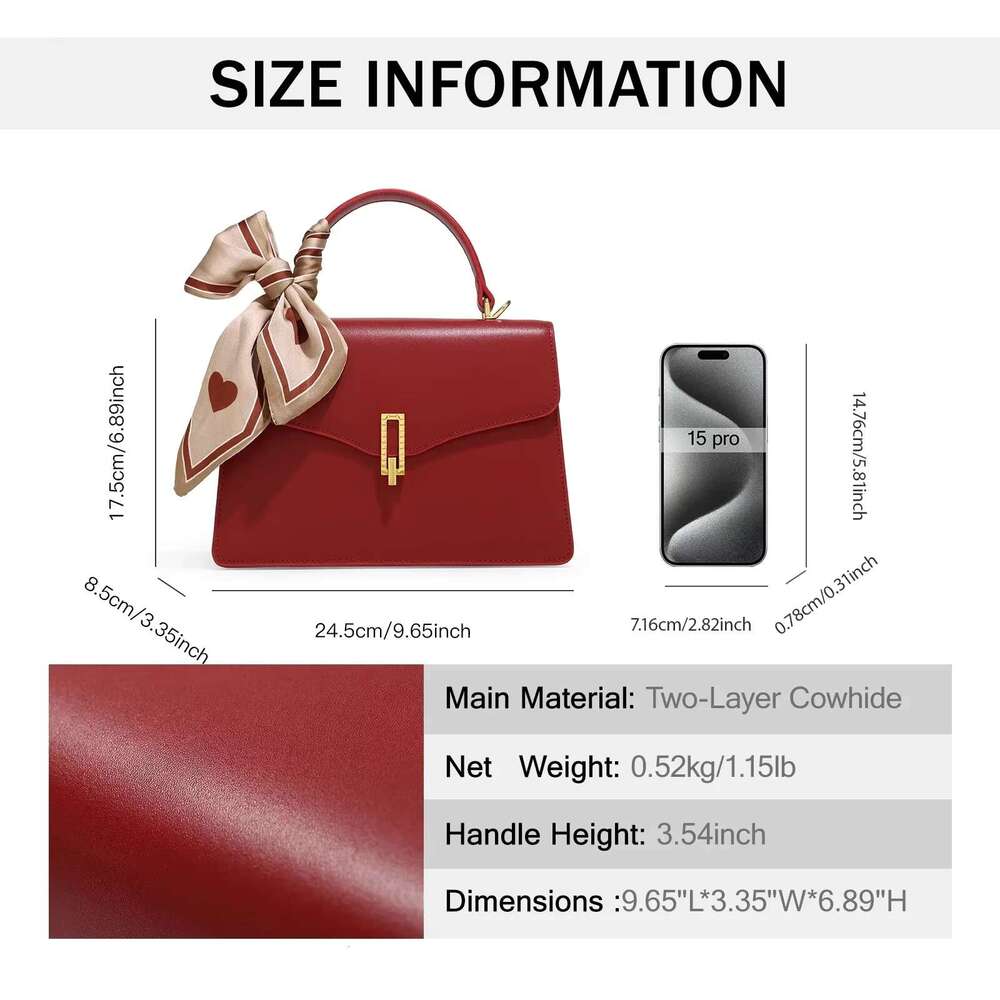 TOUTOU Cowhide Women Handbag Vintage Original Wedding Large Capacity Red Bridal Shoulder Crossbody Bag Christmas Gift