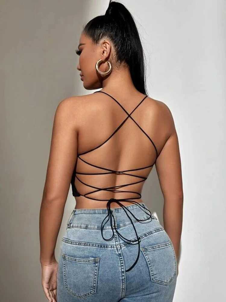 2022 Summer New SXY Backless Lace Up Crop Cami TopXJ250212