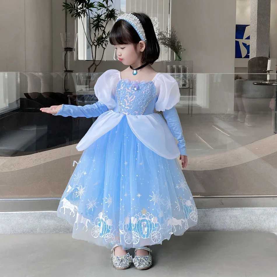 2024 Princess Cinderella Dress for Girls Sequin Birthday Par Ball Gown Luxury Clothes Halloween Carnival Costume for Kids 3-8TXJ250117