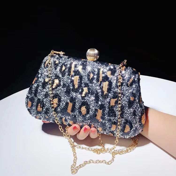 2025 Stylish Women Dinner Bag Embroidered Sequins Top Handle Bags Shoulder Handbag Leopard Print Clutch Purse Noble Tote