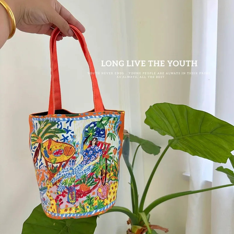 Youda Fashion Canvas Fabric Handbag for Women Special Colorful Artist Pattern Top-handle Bag Casual Lunch Tote Bags 250207