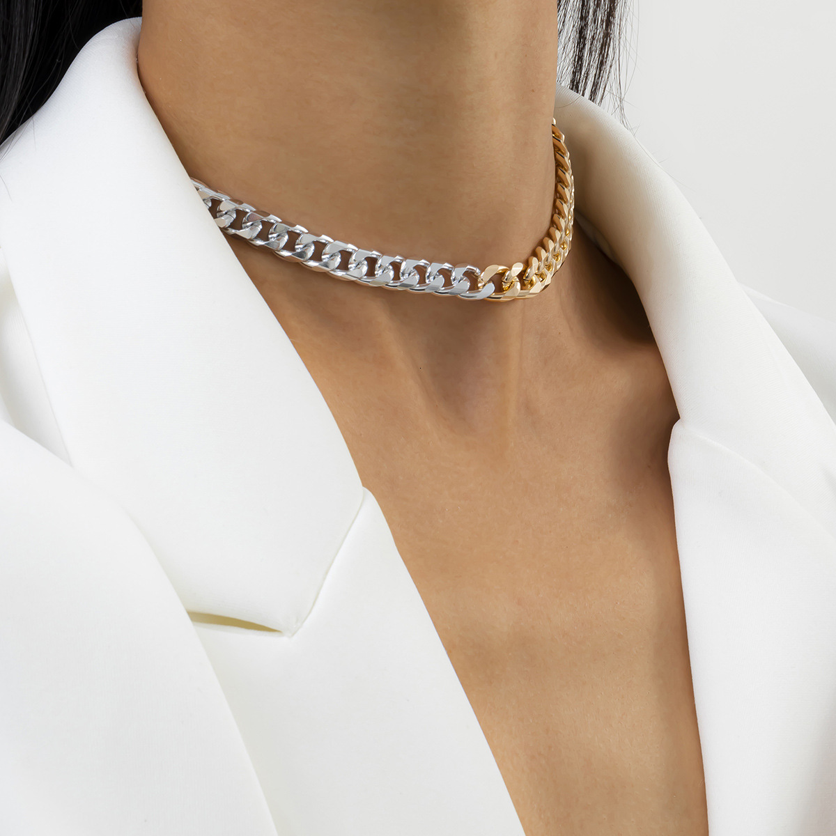 fashion Woman Jewelry minimalist geometric cross chain for female punk hip-hop trend single layer mixed color designer necklace