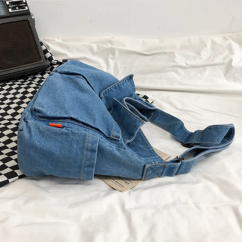Preppy Style Denim Messenger Bags For Women Handbag And Purse In Multiple Pockets Unisex Cloth Shoulder 250207