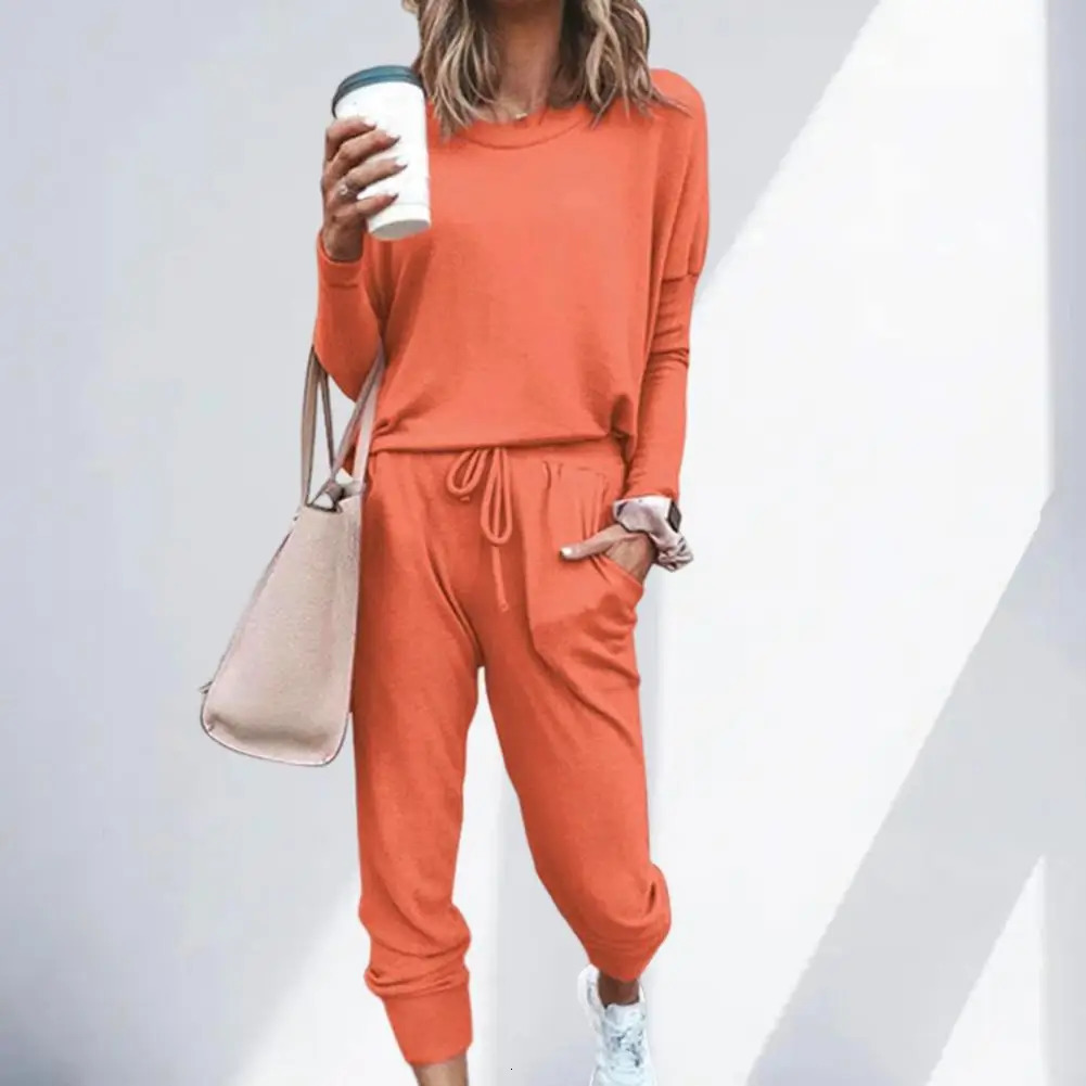 Women Autumn Casual Tracksuits 2023 Solid Color Loose Pullover Hoodies Two Piece Set Female Long Sleeve Tops Pants Sportswear 250211Z