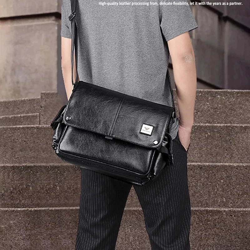 PU Leather Messenger Bag for Man Shoulder Crossbody Briefcase Office Executive Business Bolsas Casual Side Vintage Husband 250207