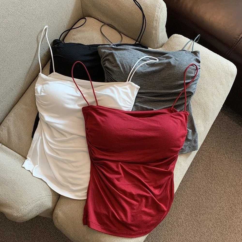 Tank Tops Women With Built In Bra Spaghetti Strap Tanks For Woman Solid Color Casual Summer Camis Fe Korean Style DropshipXJ250212