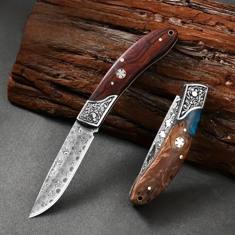 1pc Portable outdoor camping folding knife high-grade multi-functional Damascus steel knife very suitable for peeling fruit 250211