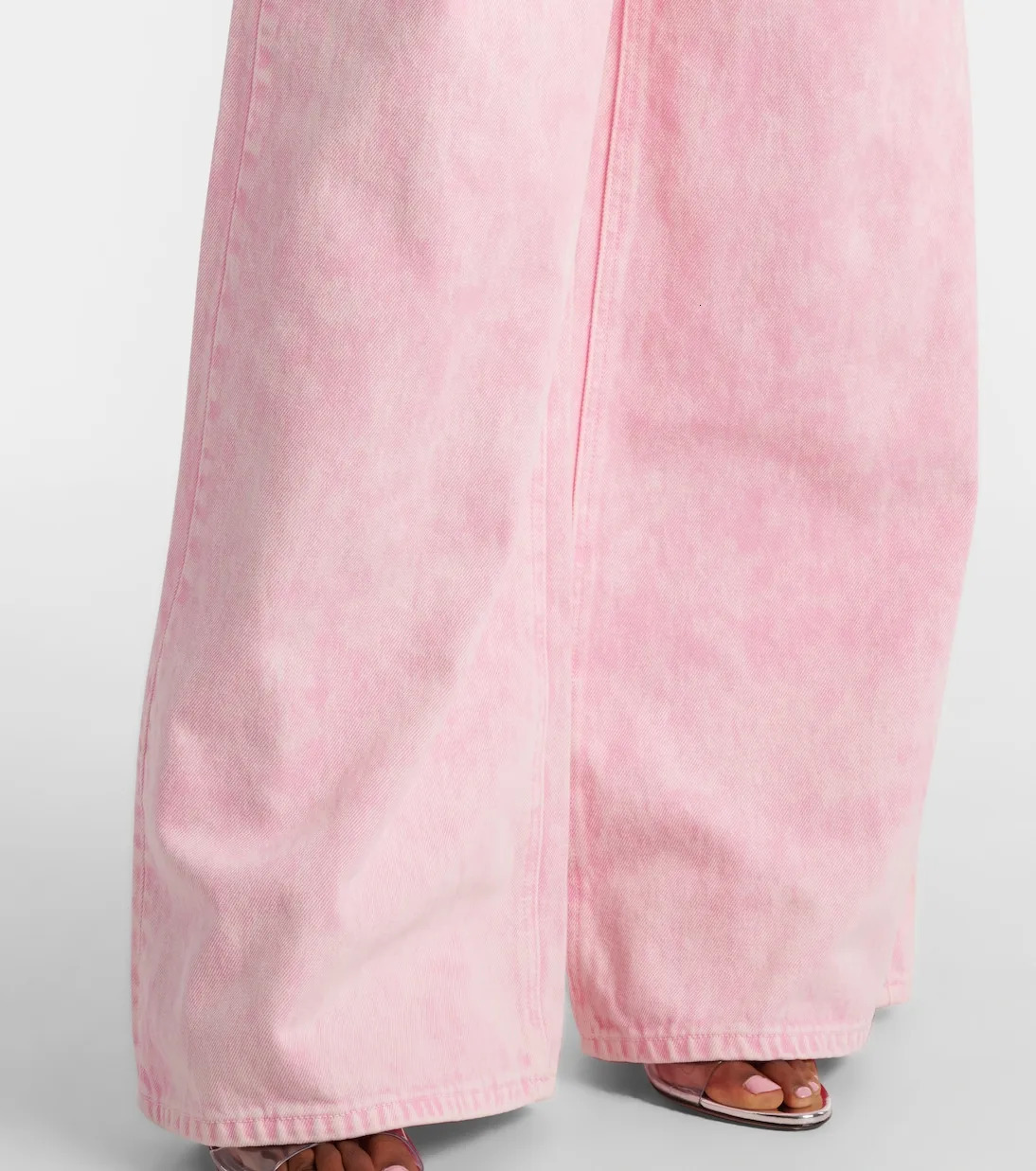 VGH High Street Spliced Diamonds Denim Trousers for Women High Waist Hollow Out Patchwork Pocket Wide Leg Pants Female Style 250212