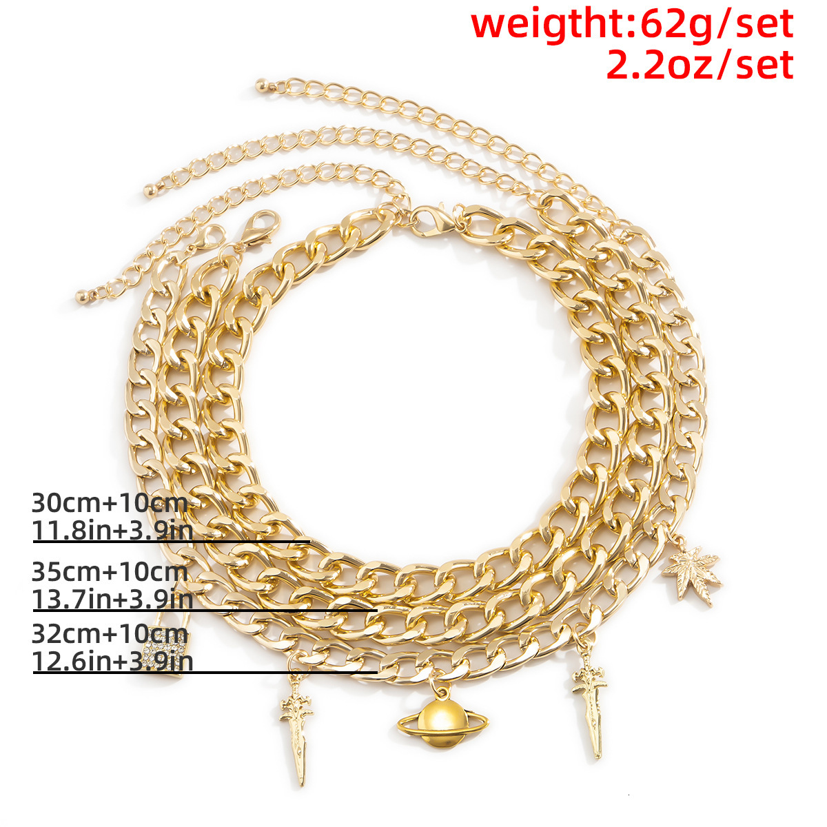 New fashion necklace lock alloy multi-layer set exaggerated street style designer sword pendant accessories for women