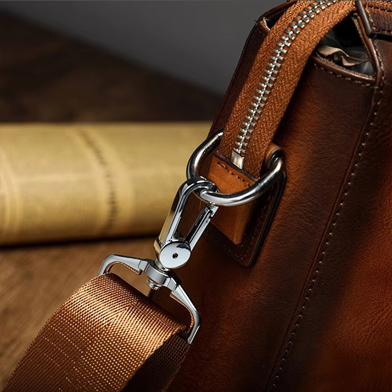 Men's Vintage Handmade Genuine Leather Handbag Plant Tanning Head Layer Cowhide Briefcase Business Computer Men Shoulder Bag