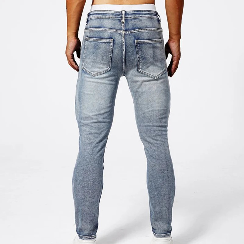 Trendy Jeans Mens Small Straight Leg Denim n Pants Slim Fit Hole Long High Street Classic Quality 250210