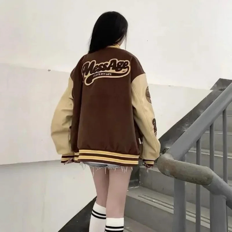 Vintage Streetwear Baseball Jacket Women Y2k Oversized Varsity Jackets Korean Fashion Bomber Coats College Couple Aesthetic 250212