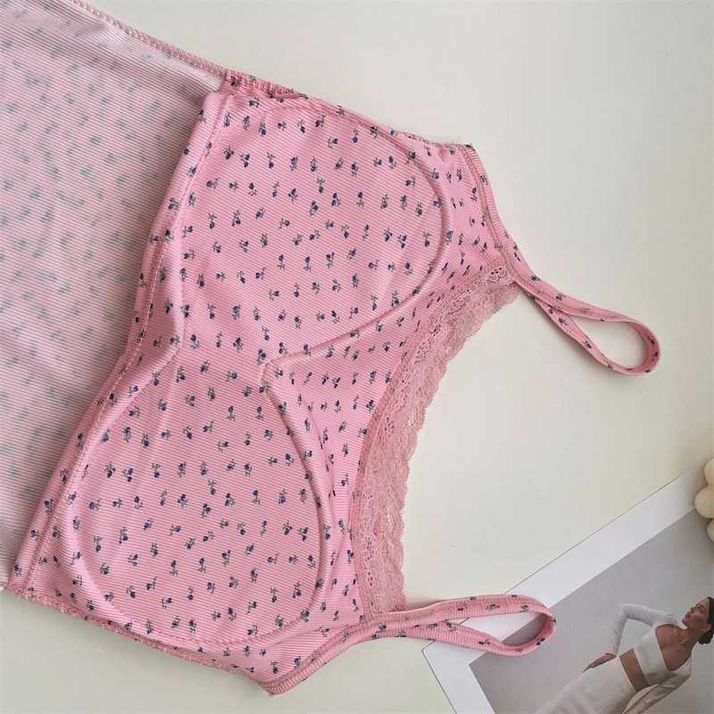 Summer Print Crop Tops for Women Bow Lace Camisole Sexy Backless Vest with Padded Basic Tank Top Bm Style Camis Y2k StreetwearXJ250212