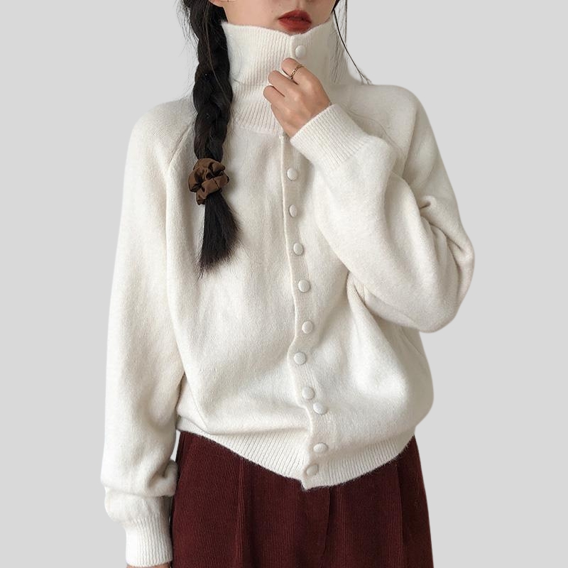 New turtleneck knitted cardigan women's autumn and winter new retro Korean lazy style high-end loose sweater jacket