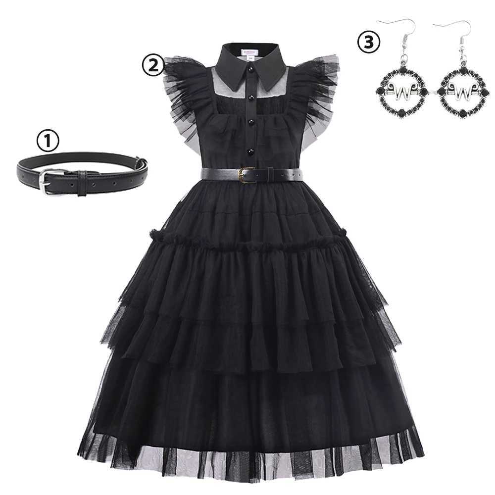 Wednesday Merlina Costumes Dresses For Girls A-line Skirt Bat Ball Gown Cobweb Dress Halloween Carnival Par Clothing For KidsXJ250117