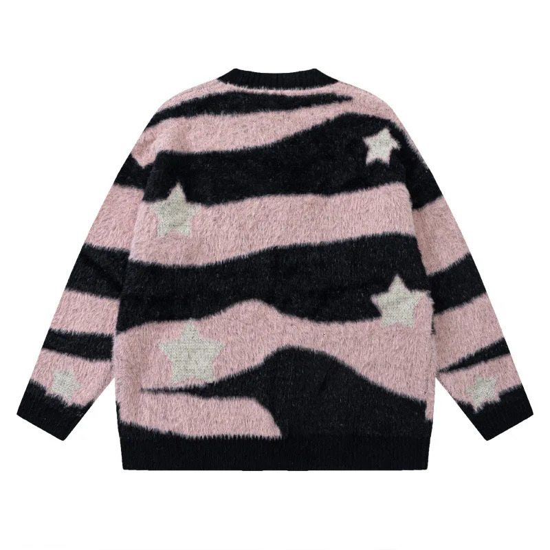 Knitted Cardigan Sweater Men Women Autumn Patchwork Knitted Jumpers Harajuku Loose Hip Hop Streetwear Y2K Star Pattern Jackets 250211