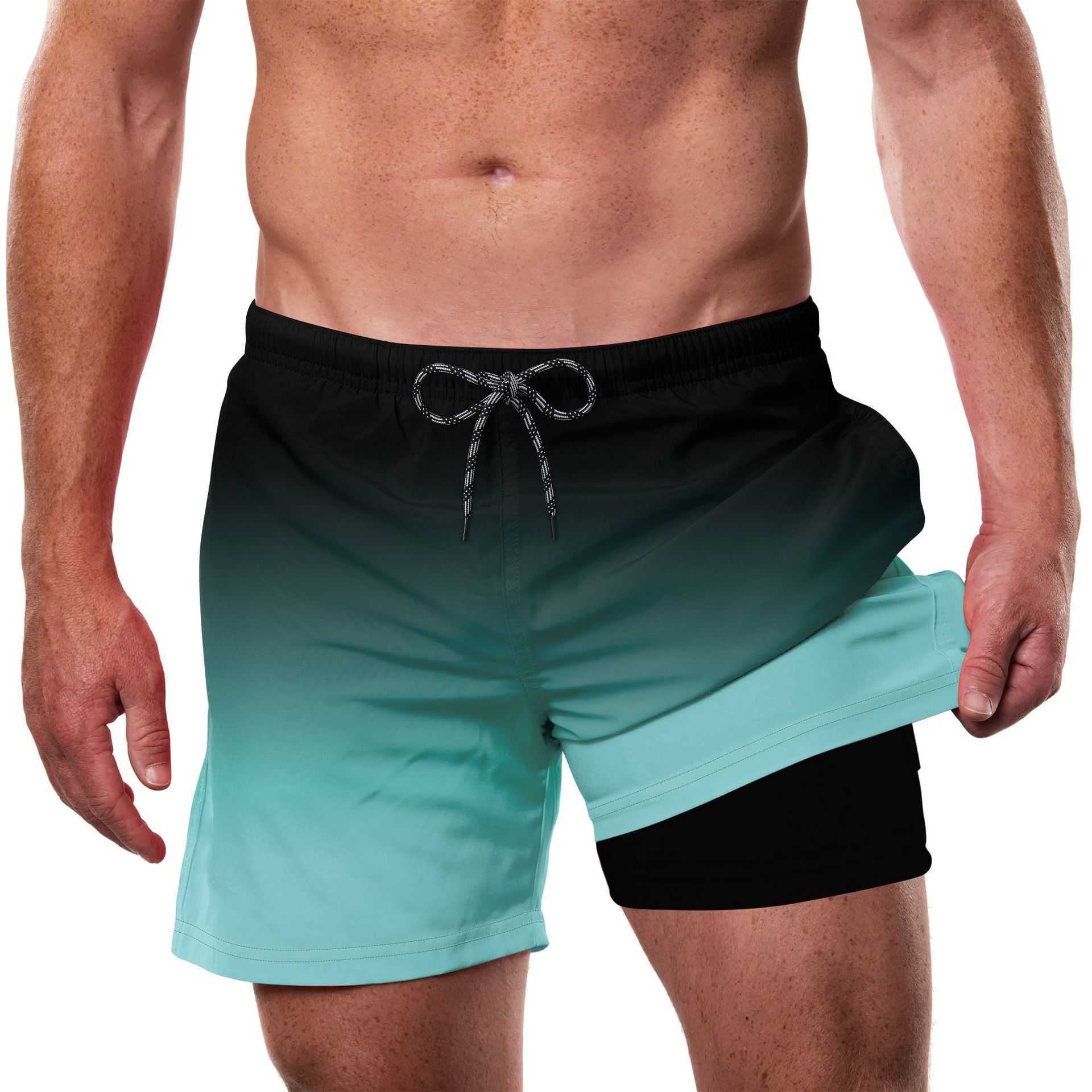 Sample special price 3D digital printing mens double-layer beach pants beach shorts W250212