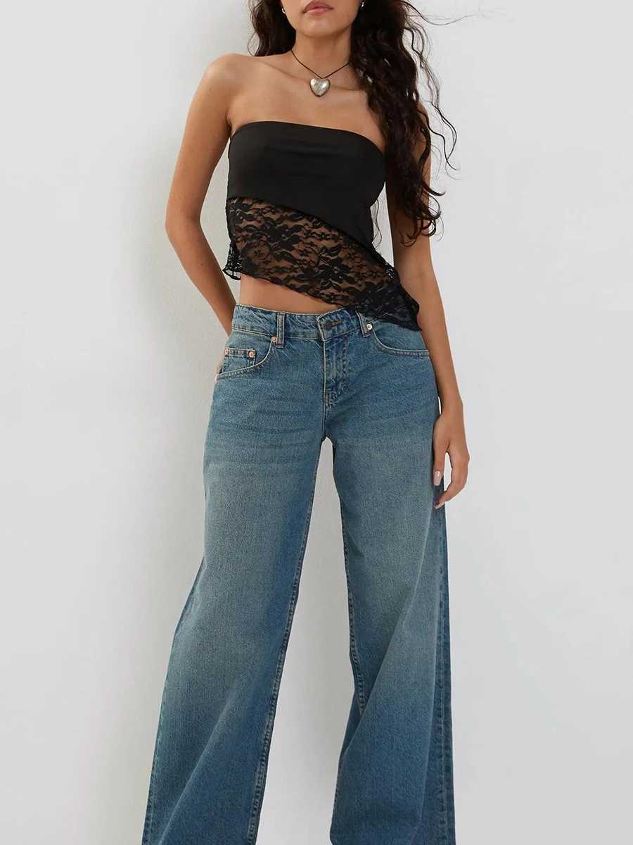 Kimydreama Women Summer Skinny Tank Tops Sveless Off Shoulder Basics Chic Irregular Lace Hem Floral Slim Fit Tube Bandeau TopXJ250212