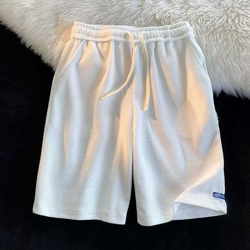 Waffle shorts mens summer loose straight tube label sports five quarter pants casual pants W250212
