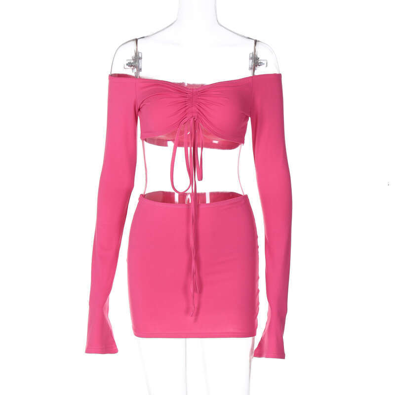 European American style women's summer fashionable and sexy drawstring tied top slim fit skirt set wholesale 2025 temperament versatile new trend