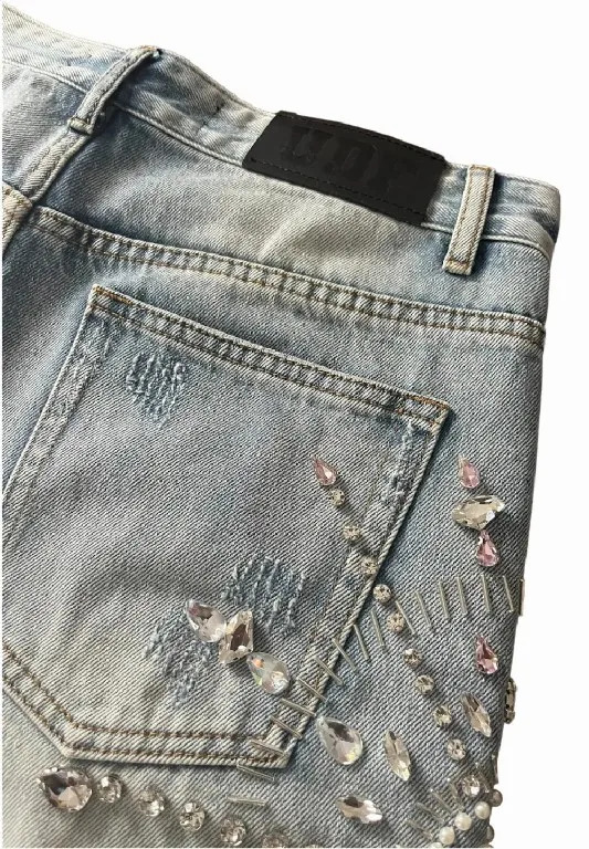 Shorts Y2K Jeans Womens Harajuku Hip Hop Gothic Rhinestone Sequin Retro Blue Baggy Denim Shorts High Waist Fashion Casual Shorts 250212