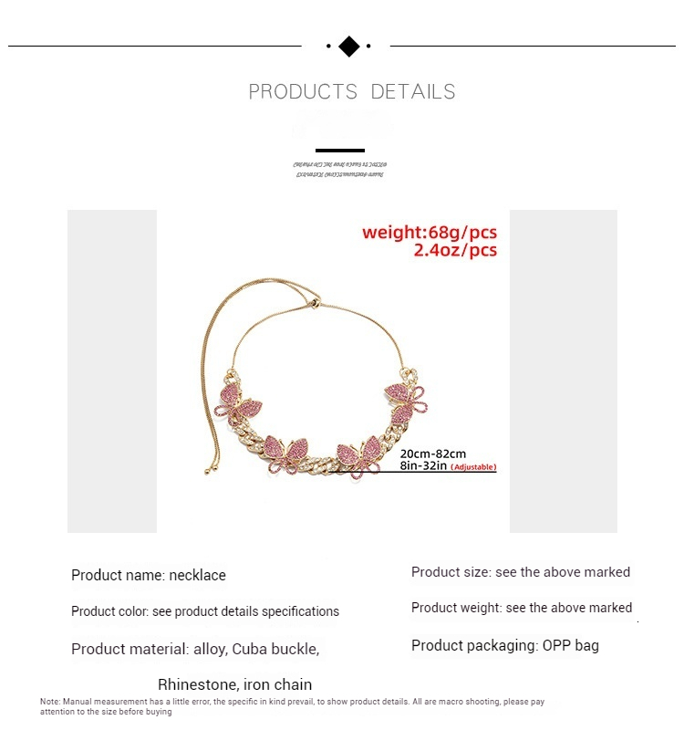 designer New exaggerated Cuban butterfly with hip-hop punk personality and dia studded necklace for fashion accessories adjustable