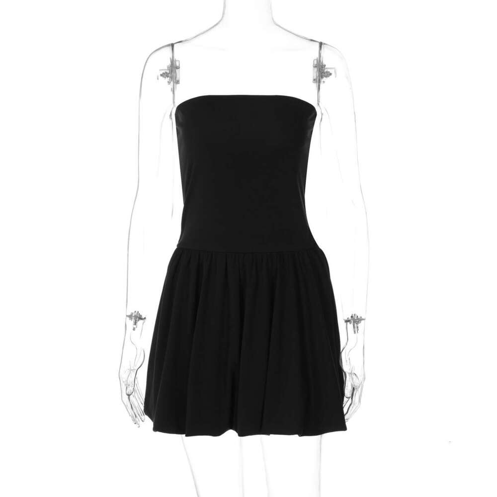 Hot selg women's in Europe America summer 2025, fashionable sexy solid color waist tied strapless dress women wholesale, new casual and versatile