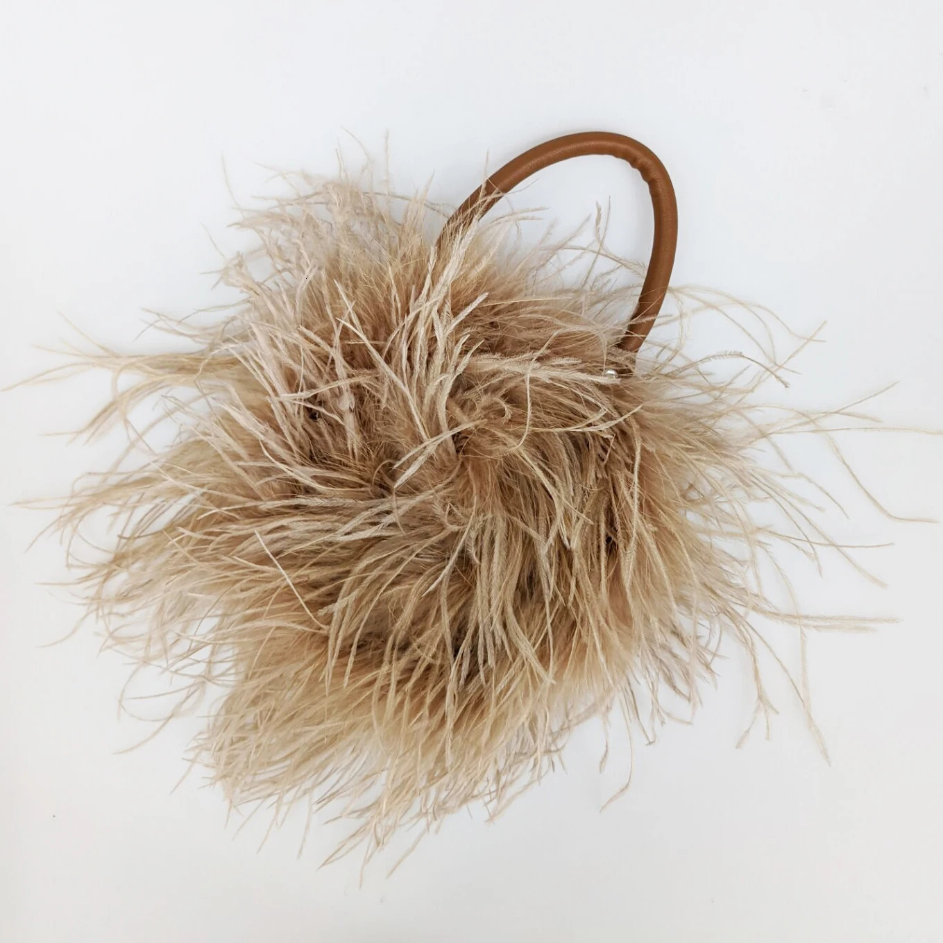 Real Natural Ostrich Feather Mini Handbag Furry Fluffy Women Change Purse For party Leather handle clutch bag Peach Fuzz 250210