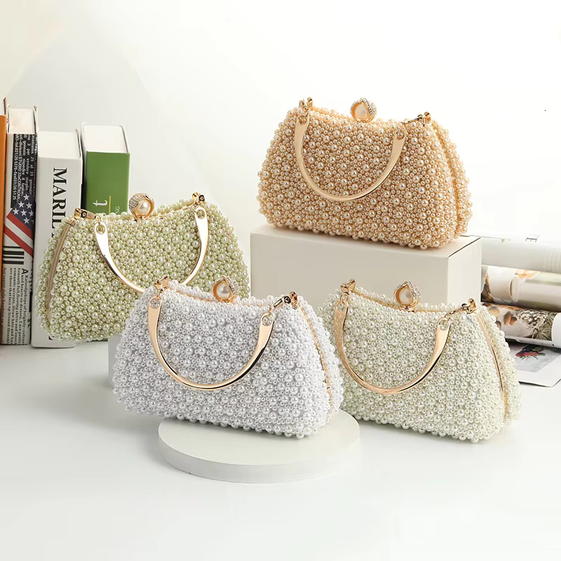 2023 New Pearl Rhie Dinner Bride Dress Banquet Diagonal Small Bag Tail Party Handbag Evening Clutch Purse