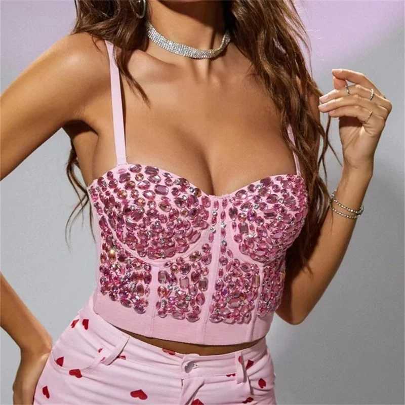 Quality Pearl Tank Tops Rhine Women Crop Top Club Clothes Streetwear Y2K Corset Woman Shaper Camis Fashion Fea ClothingXJ250212