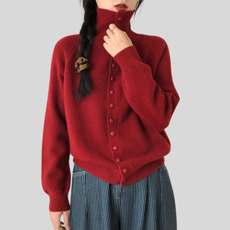 New turtleneck knitted cardigan women's autumn and winter new retro Korean lazy style high-end loose sweater jacket