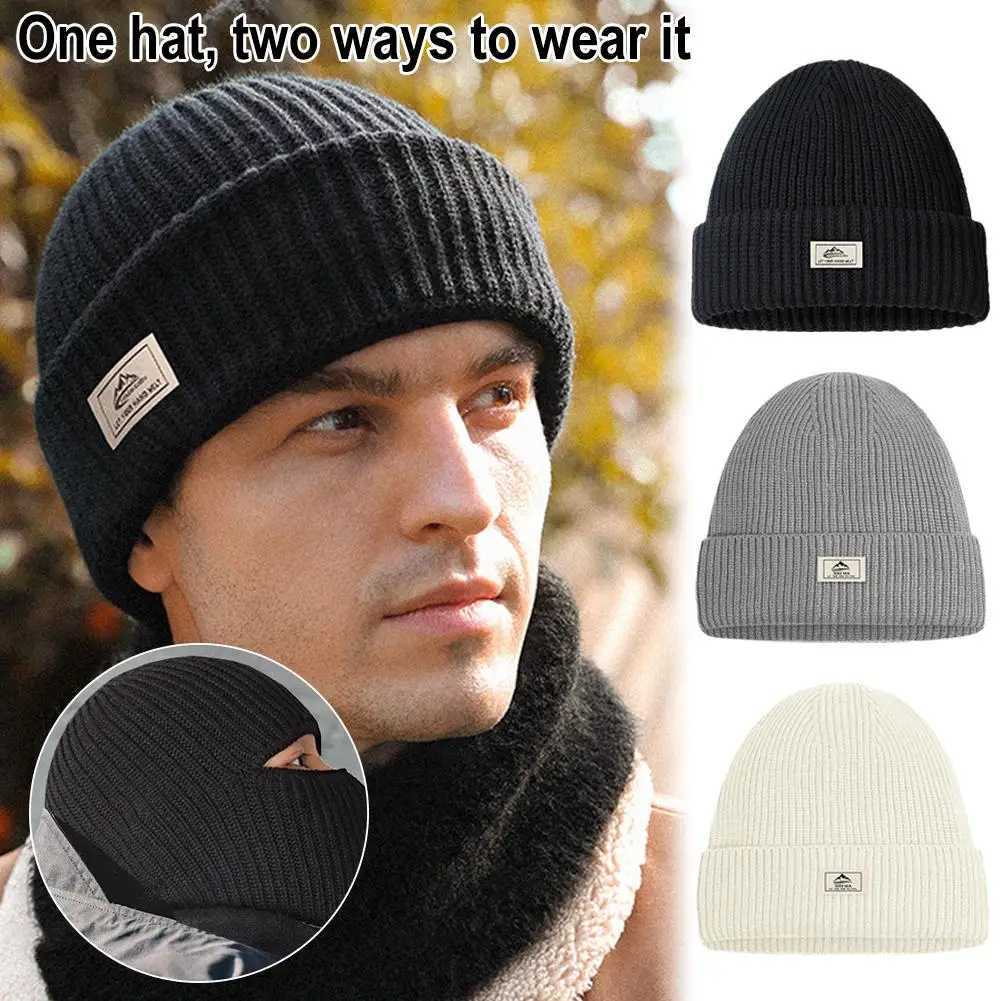 2 In 1 Warm Chunky Knit Beanie Skly Soft Stretch Knitted Fl Face Cover Adt Winter Ski Balaclava 1 Hole for Outdoors X250212